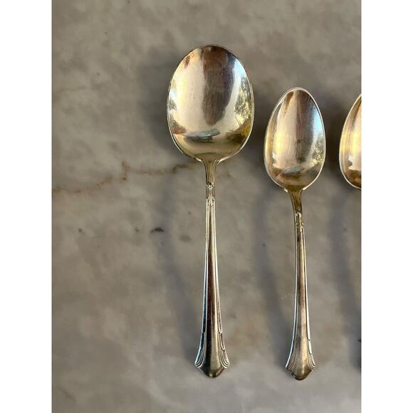1930s Gorham Lady Caroline Silverplate 6 Teaspoon + 1 Soup Spoon Set Vintage - Picture 4 of 9